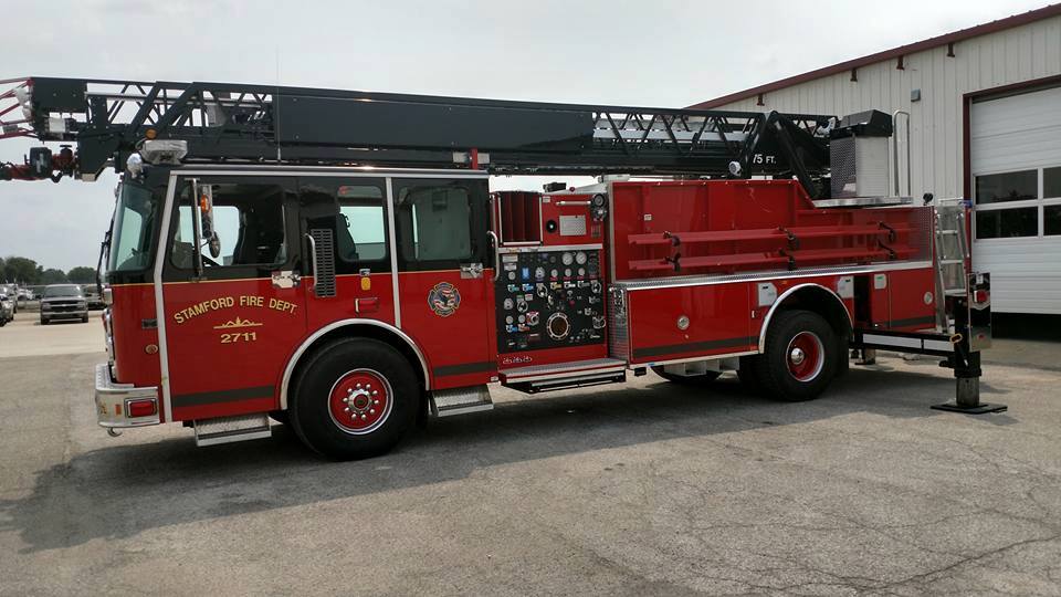 ladder truck being re-painted
